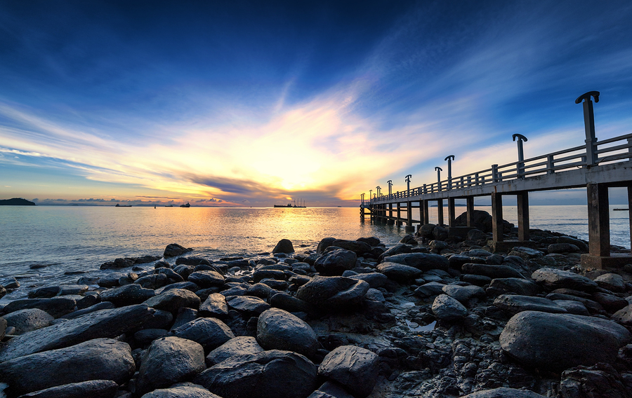 sunset sea pier