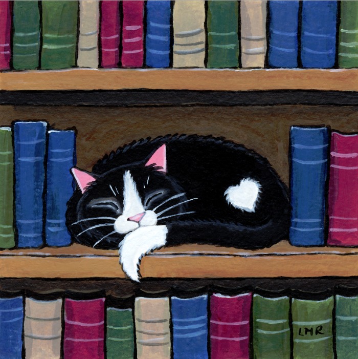 Book Love Tuxedo Cat by lisamarierobinson